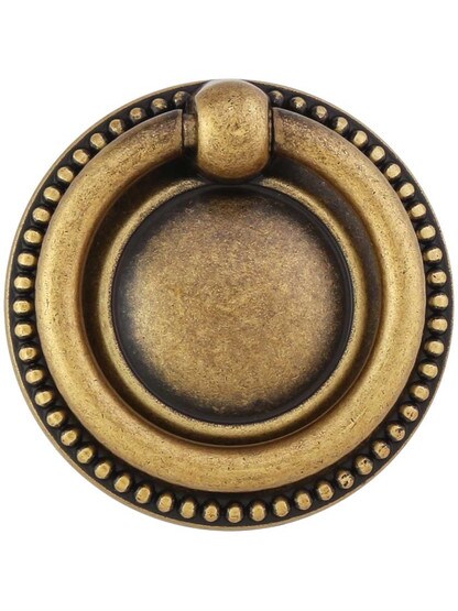 Beaded Round Single-Post Pull - 1.97 inch Diameter in Antique Brass Dark.